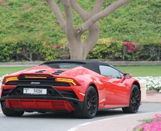 在 阿联酋 租赁 Lamborghini Huracan Perfomante Spider 2024 汽车，特点包括 ✓ 使用 Petrol 燃料和 630 马力 ➤ 起价 2500 AED 每天。